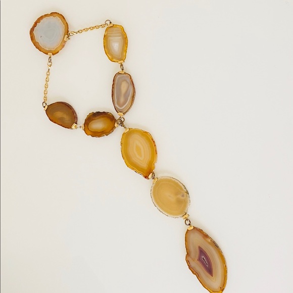 Vintage Jewelry - Vintage Agate Gold Chain Stone Necklace